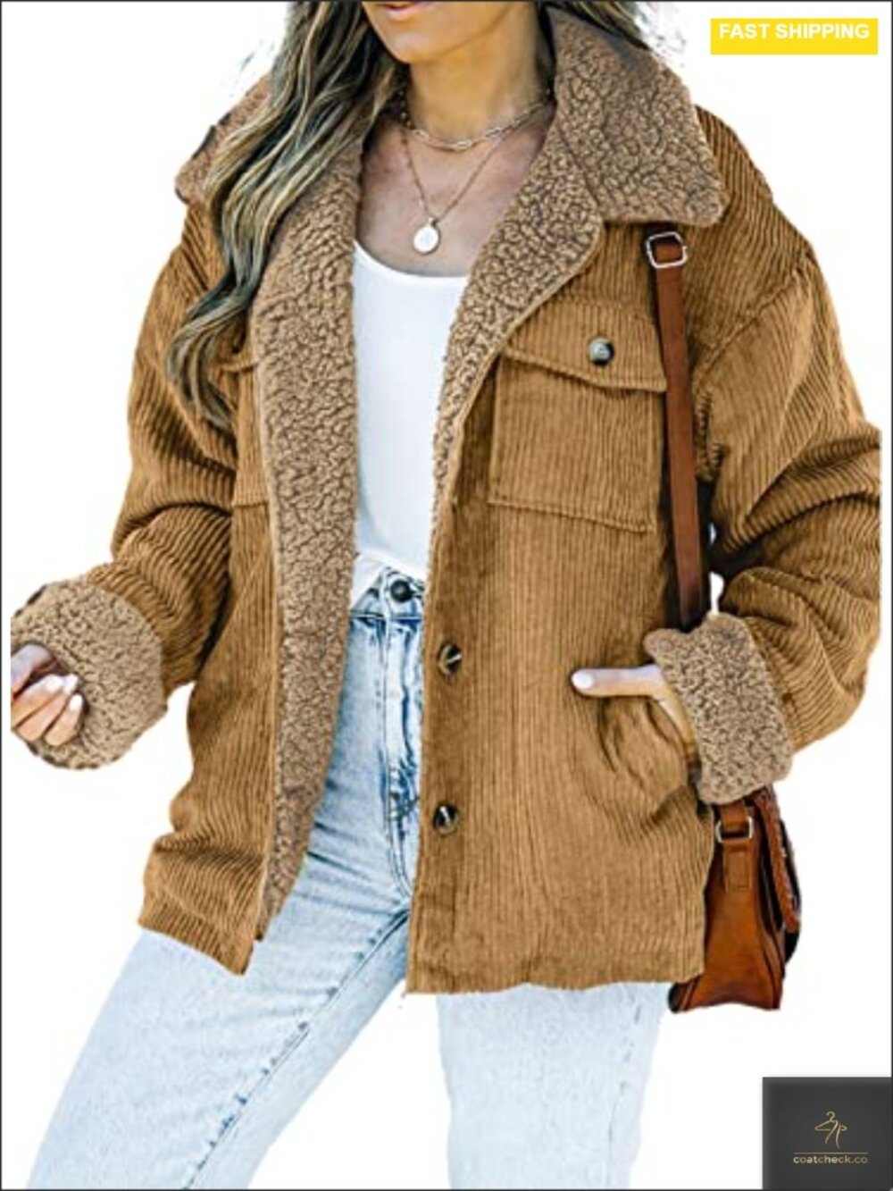 Women's Corduroy Sherpa Lined Coat Casual Jacket
